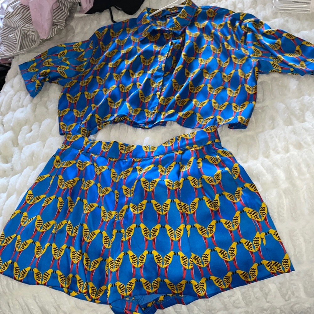 Zara Blue Yellow Printed Two-Piece Set